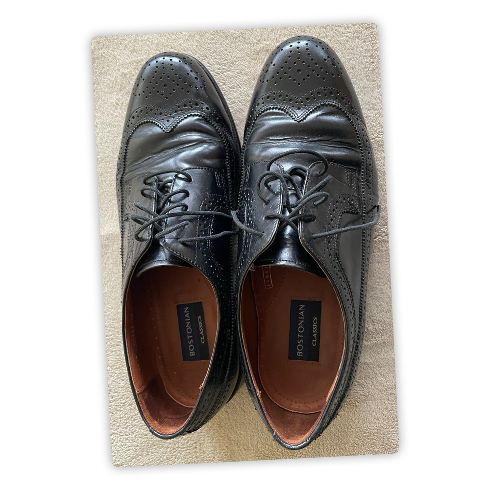 Bostonian Classic Mens Wingtip Leather Dress Shoes 11W Black Lace Up
